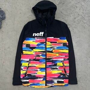 Neff Ski Puffer Jacket abstract multi colored artwork Sz XS
